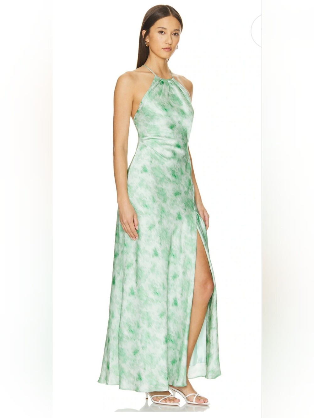 ASTR Gown, Size M, Halter, Strappy, Abstract Green Print, Leg Slit